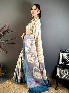 Radiant Soft Tussar Swan Print Saree