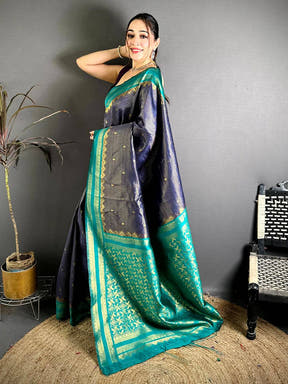 Navy Banarasi Katan Silk Gadwal Zari Saree