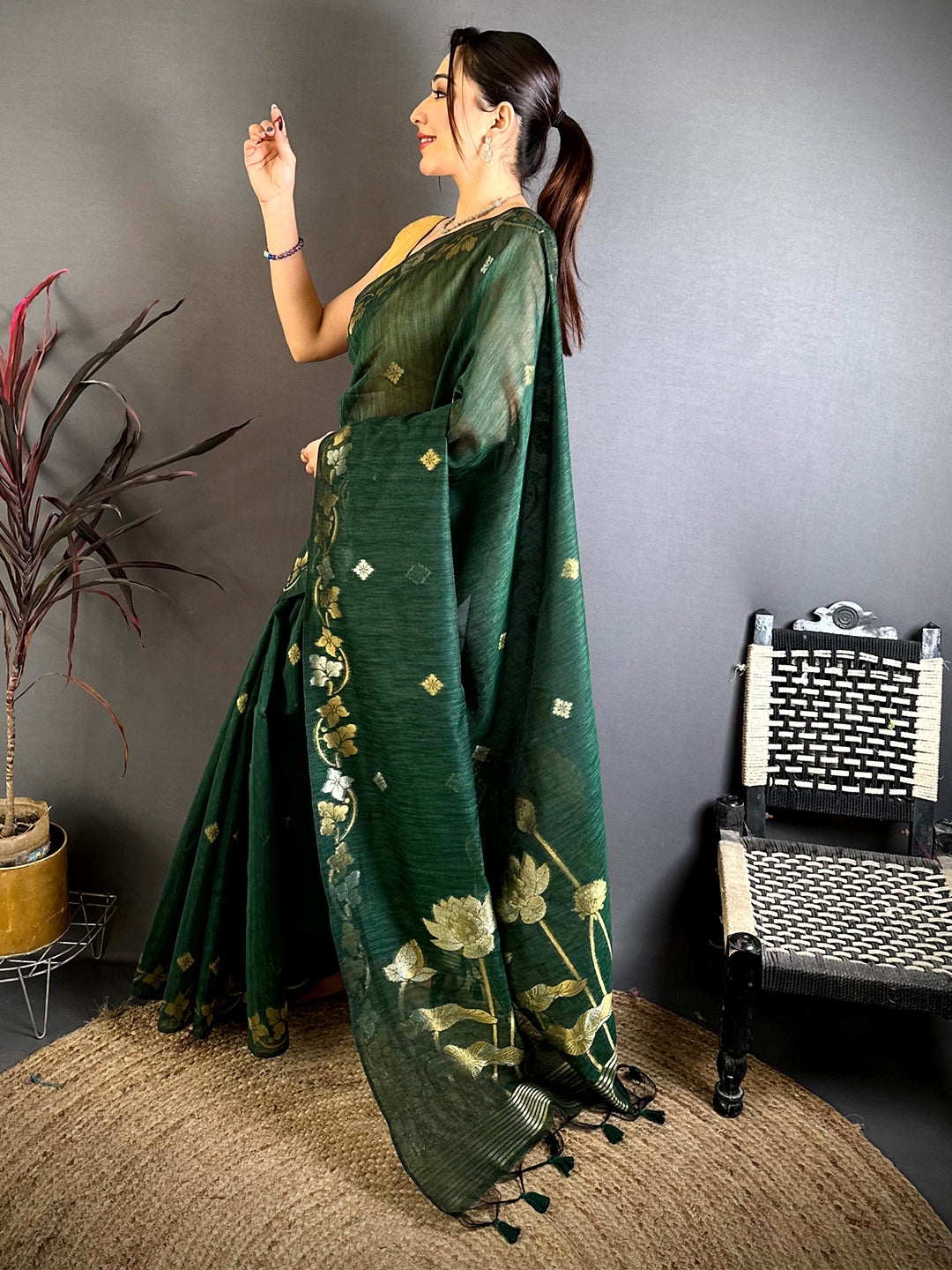 Green Sona Chandi Munga Saree


