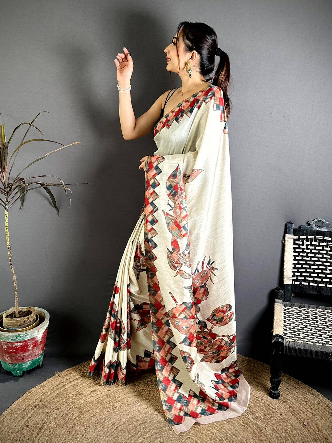Classic Digital Applique Print Tussar Saree
