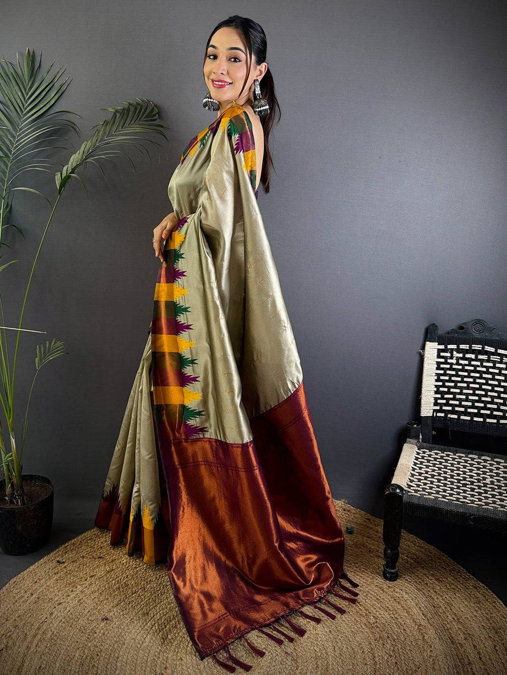 Pista Copper Radiance Katan Silk Saree
