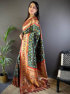 Green Patola Silk Zari Weaving Saree