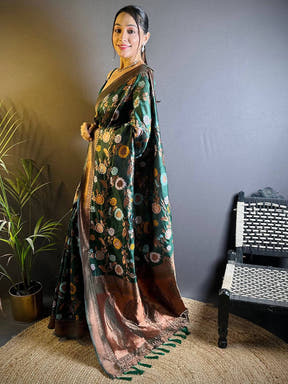 Deep Green Banarasi Silk Zari Butta Saree
