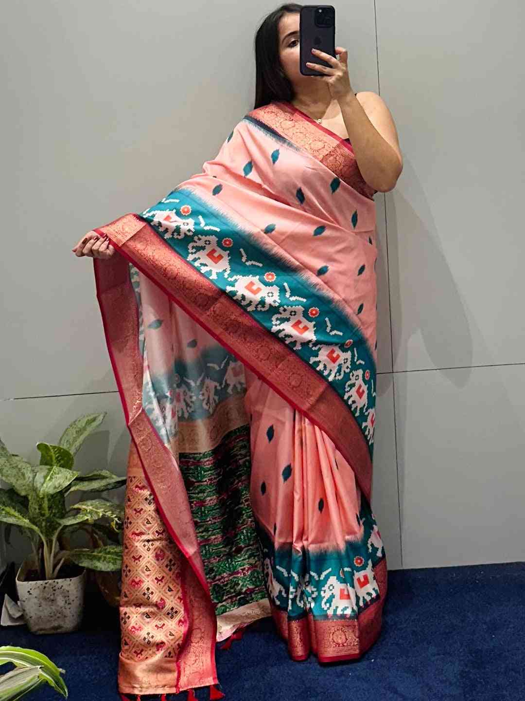 Stylish Banarasi saree with vibrant Zari Patola pallu