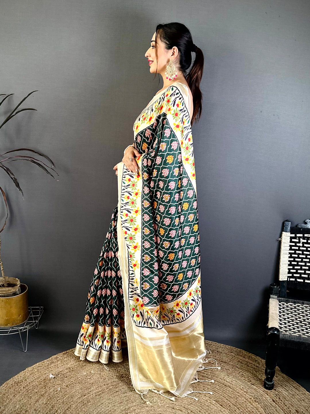 Artisan Digital Ikkat Kanchi Silk Saree
