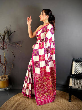 Classic Multi Box Ikkat Print Tussar Saree