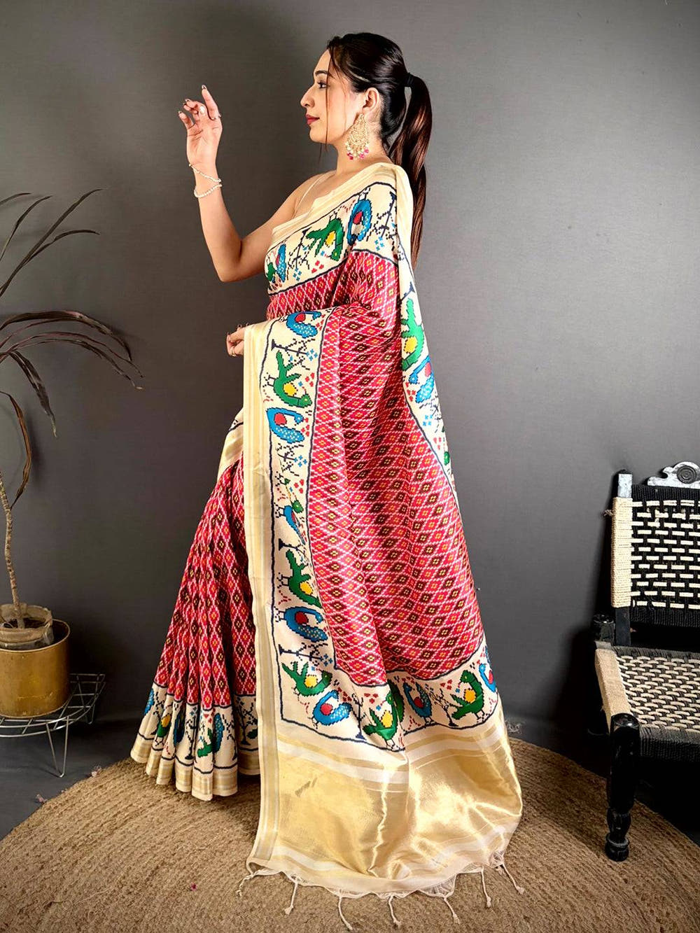 Pink Soft Kanchi Silk Ikkat Patola Saree