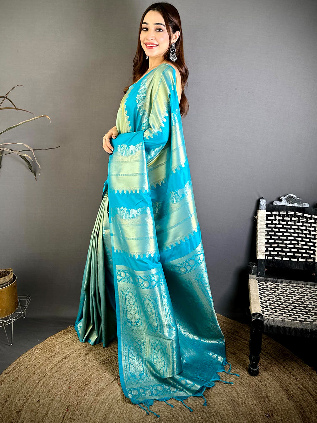 Soft Silk Gold Silver Striped Zari Saree