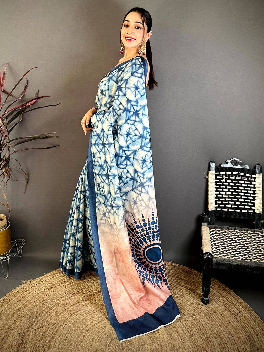 Elegant Shibori Print Tussar Saree