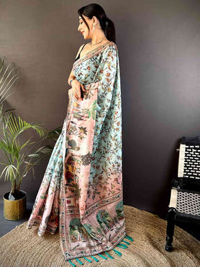 Light Blue Tussar Pashmina Kalamkari Saree