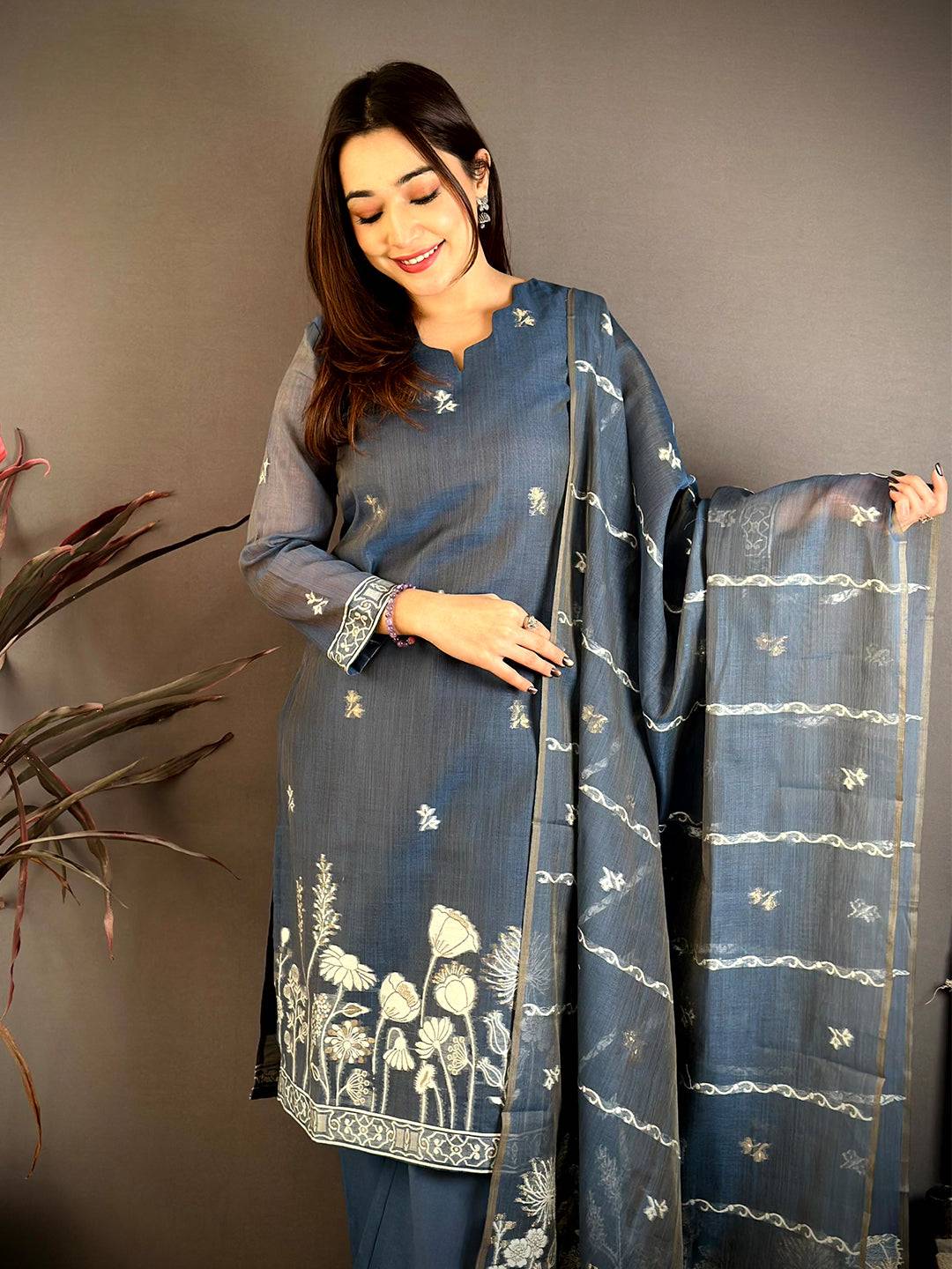 Regal Navy Floral Woven Dress
