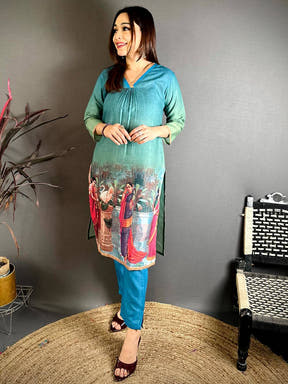 Elegant Painting Art V Neck Kurti