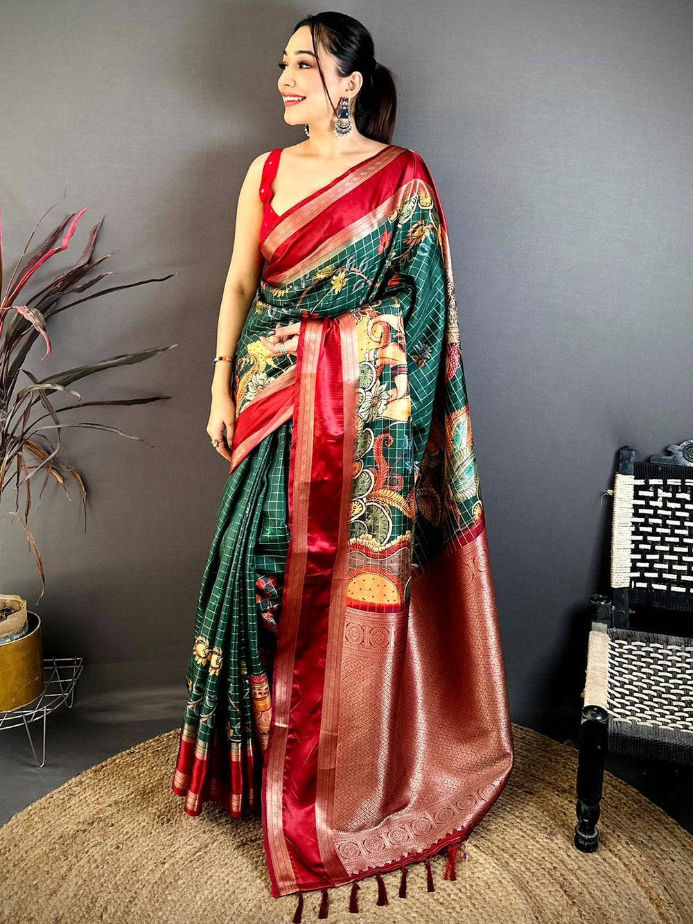 Green Soft Silk Gadwal Kalamkari Saree