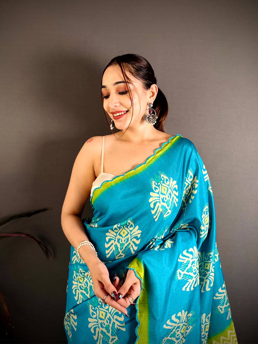 Tussar Ikkat Printed Festive Saree

