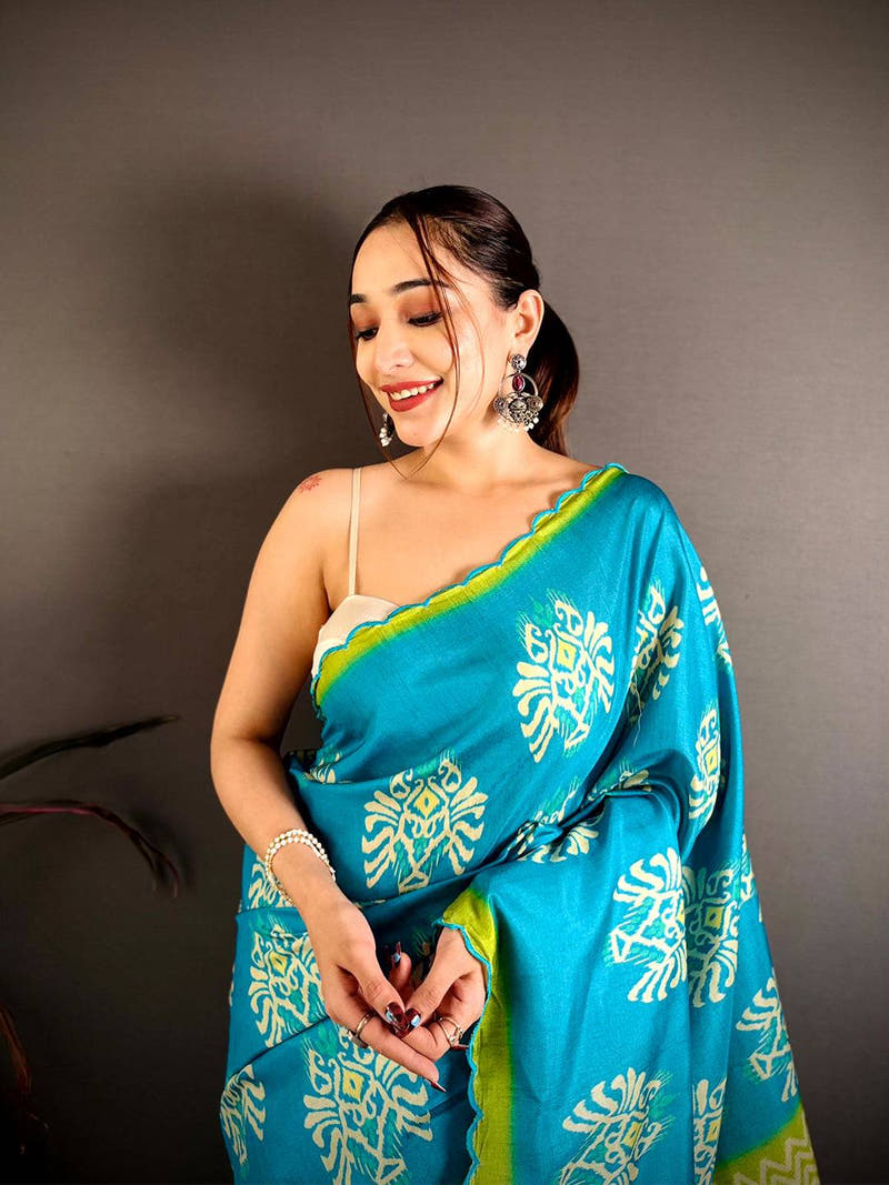 Tussar Ikkat Printed Festive Saree


