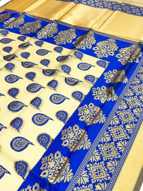 Blue Glass Organza Minakari Pallu Saree