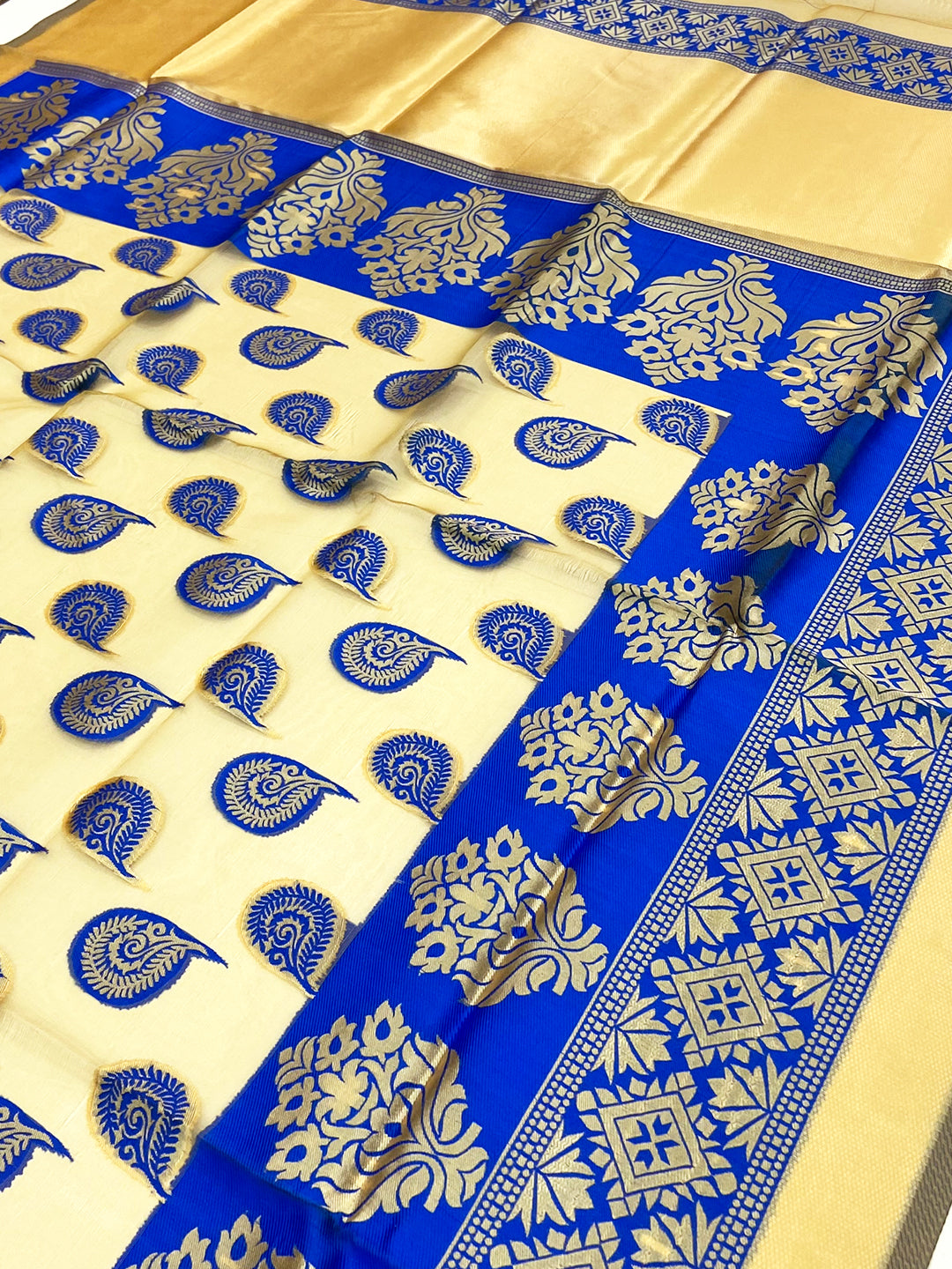 Blue Glass Organza Minakari Pallu Saree