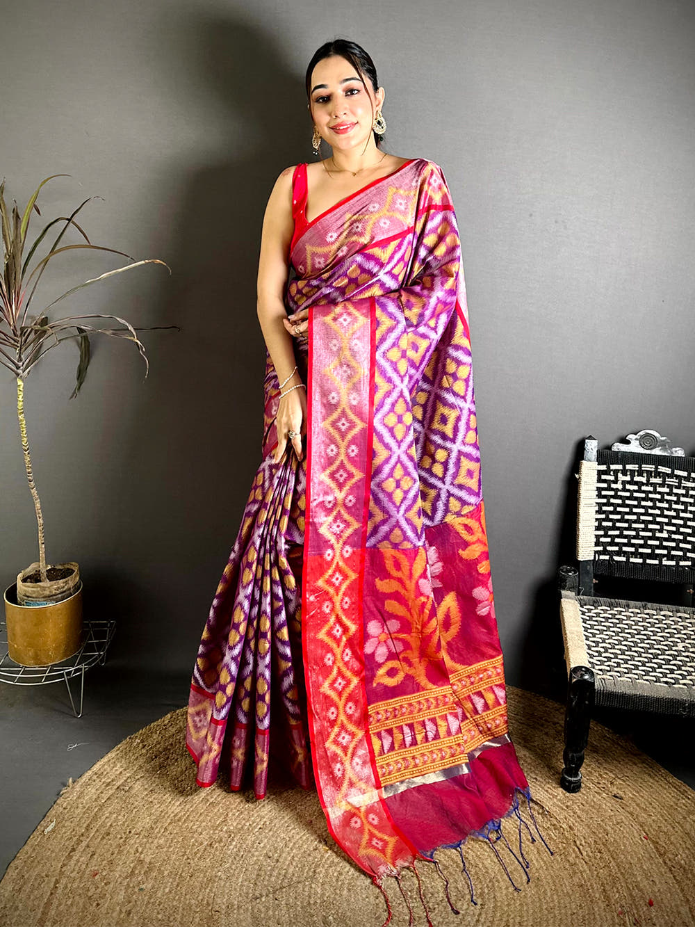 Radiant Purple Chanderi Ikkat Saree
