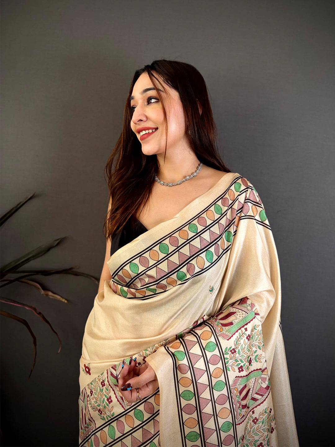 Exclusive Madhubani Print Tussar Saree
