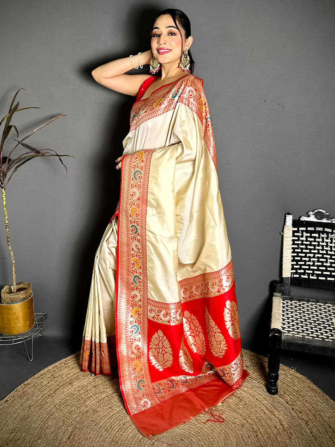 Cream Soft Silk Kanjivaram Saree