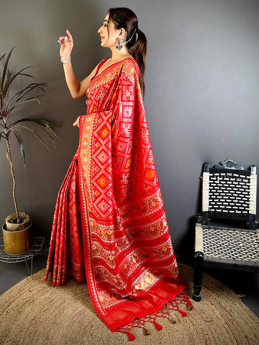 Stylish Red Soft Silk Patola Weaving Saree