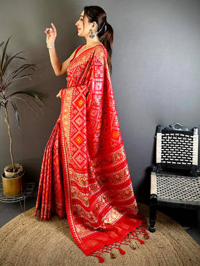 Stylish Red Soft Silk Patola Weaving Saree