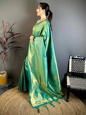 Radiant Teal Kanjivaram Zari Silk Saree