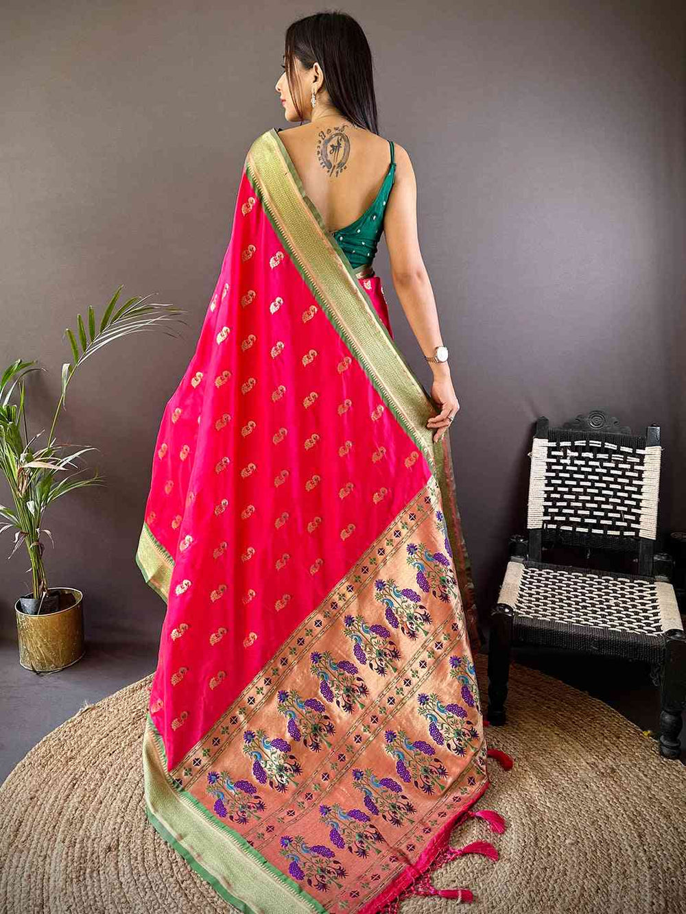 Exquisite Yevla Paithani Minakari Work Silk Saree in Pink Colour