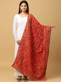 Red Poly Chiffon Pashmina Dupatta with Threadwork