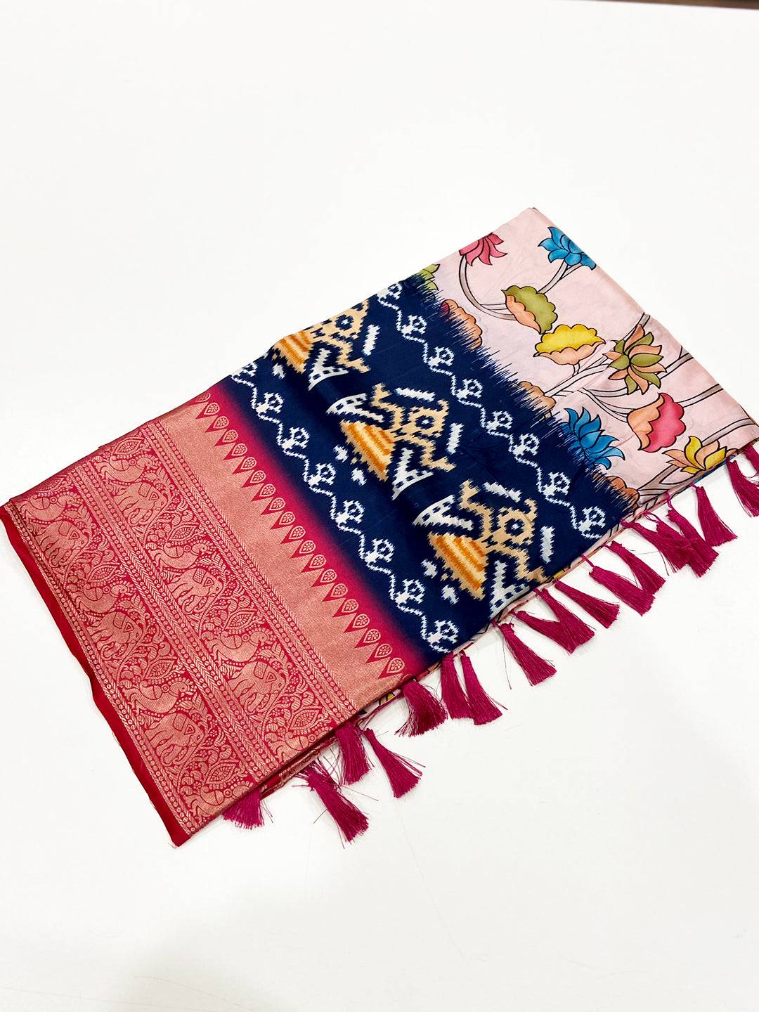 Light Peach Floral Banarasi Silk Saree