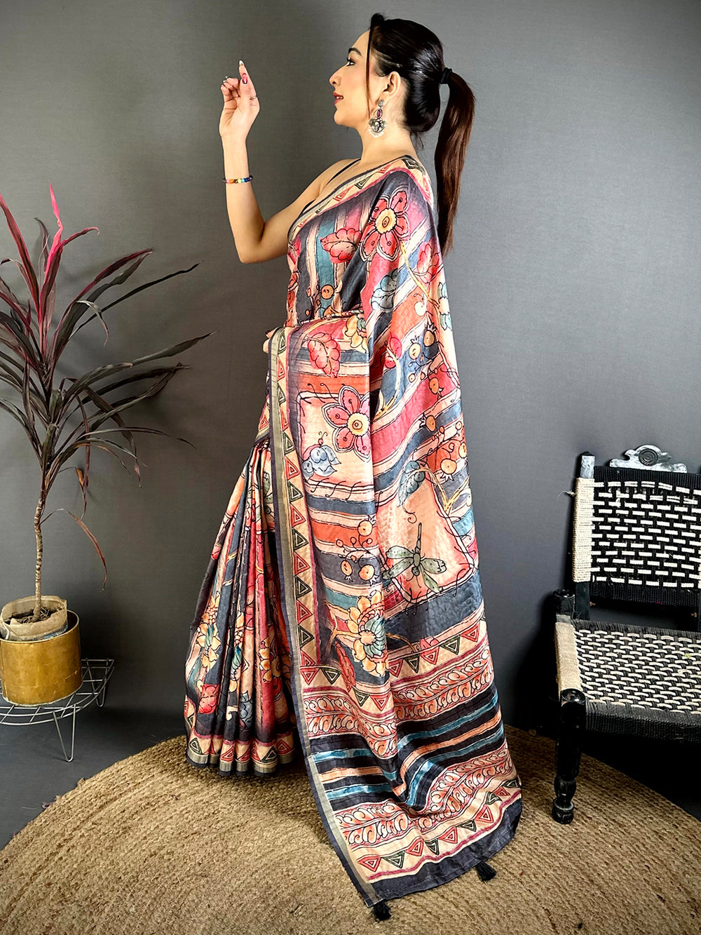 Opulent Tussar Rainbow Striped Saree