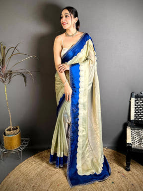 Classic Silky Satin Diamond Zarkon Work Saree