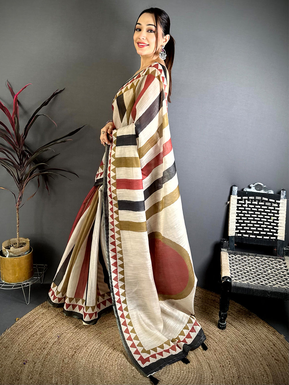 Radiant Stripe Linen Chanderi Saree
