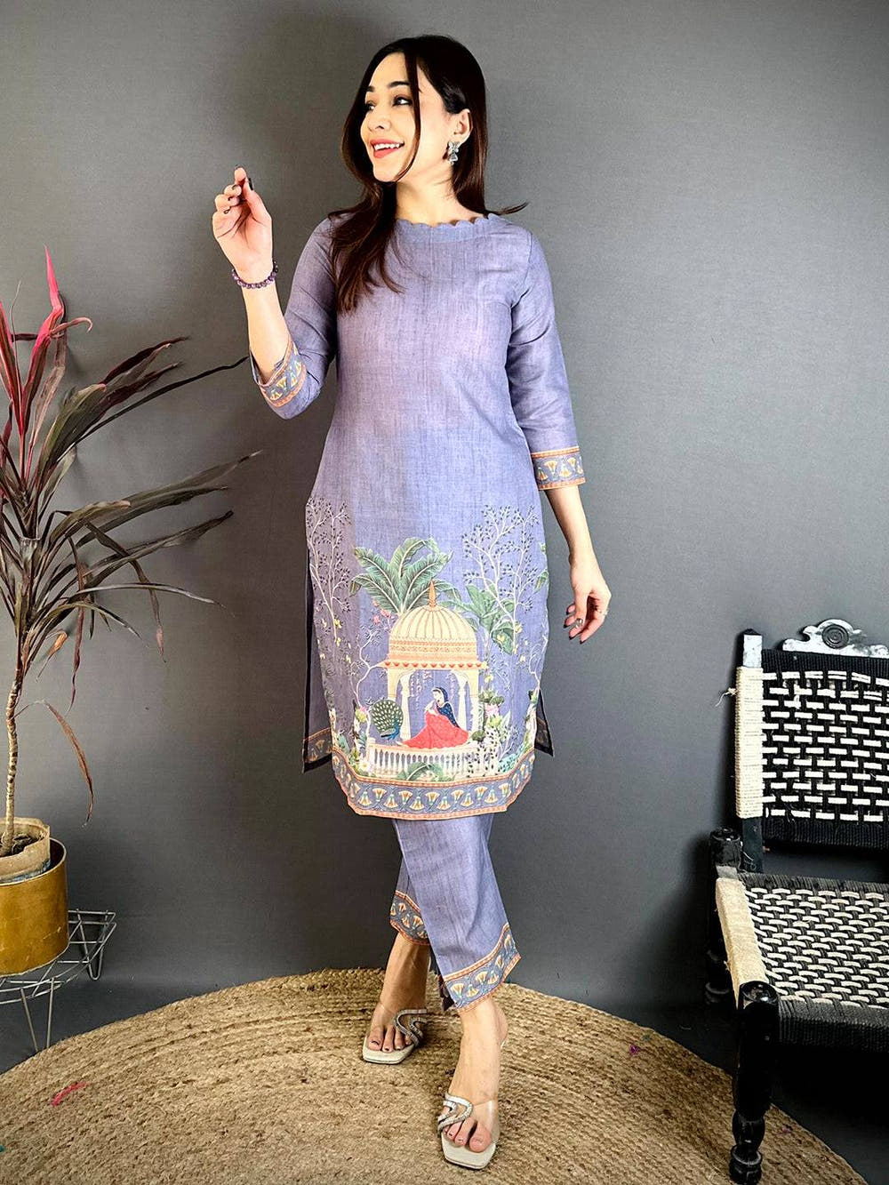 Mughal Print Boat Neck Kurti