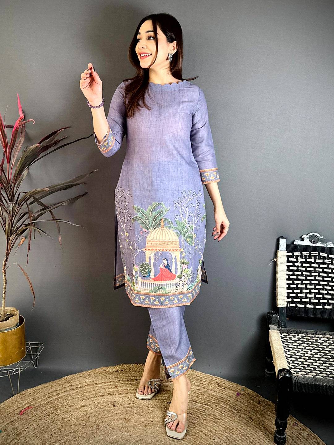 Mughal Print Boat Neck Kurti