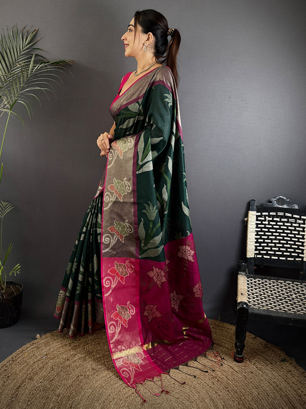 Green Soft Chanderi Pochampally Ikkat Saree