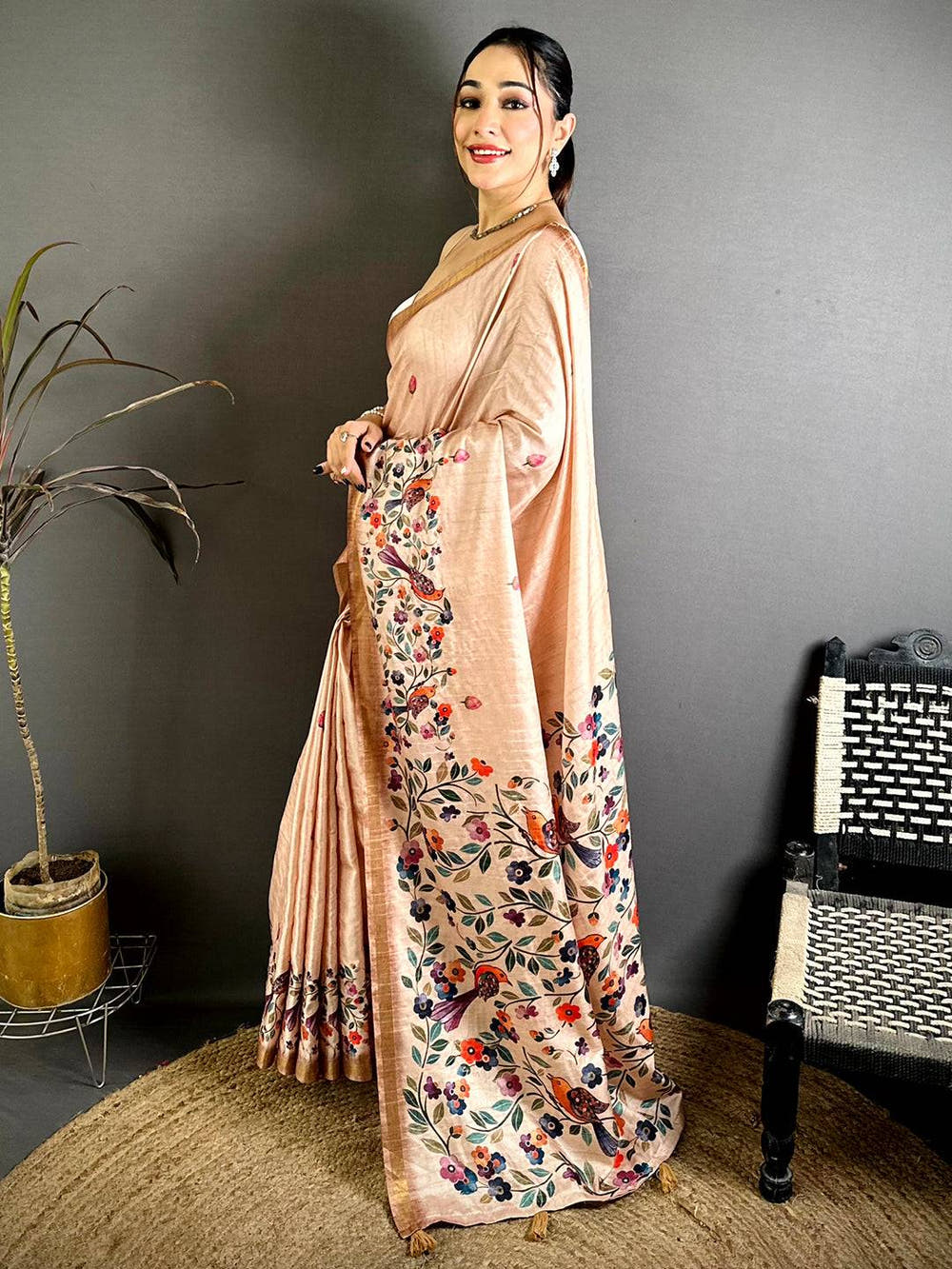 Designer Tussar Ghicha Kalamkari Print Saree