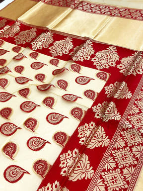 Red Glass Organza Minakari Pallu Saree