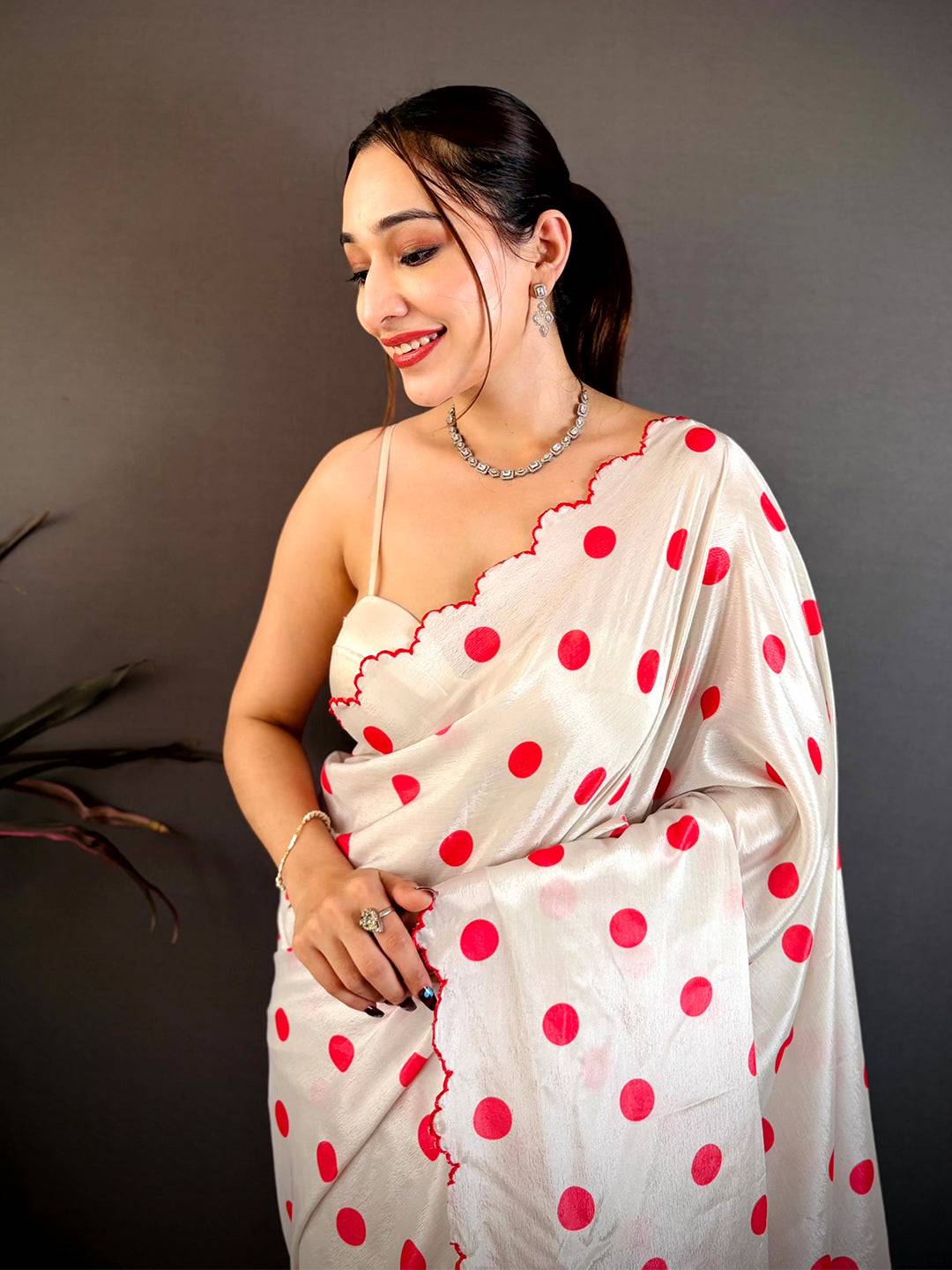 Soft Chinnon Chiffon Polka Dot Saree

