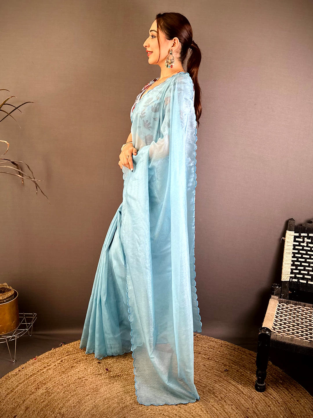 Inari Silk Resham Embroidery Cutwork Saree