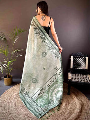 Sage Green Warli Art Tissue Chanderi Saree