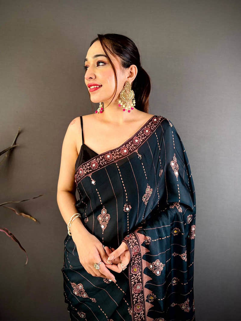 Rama Ajrakh Digital Printed Saree