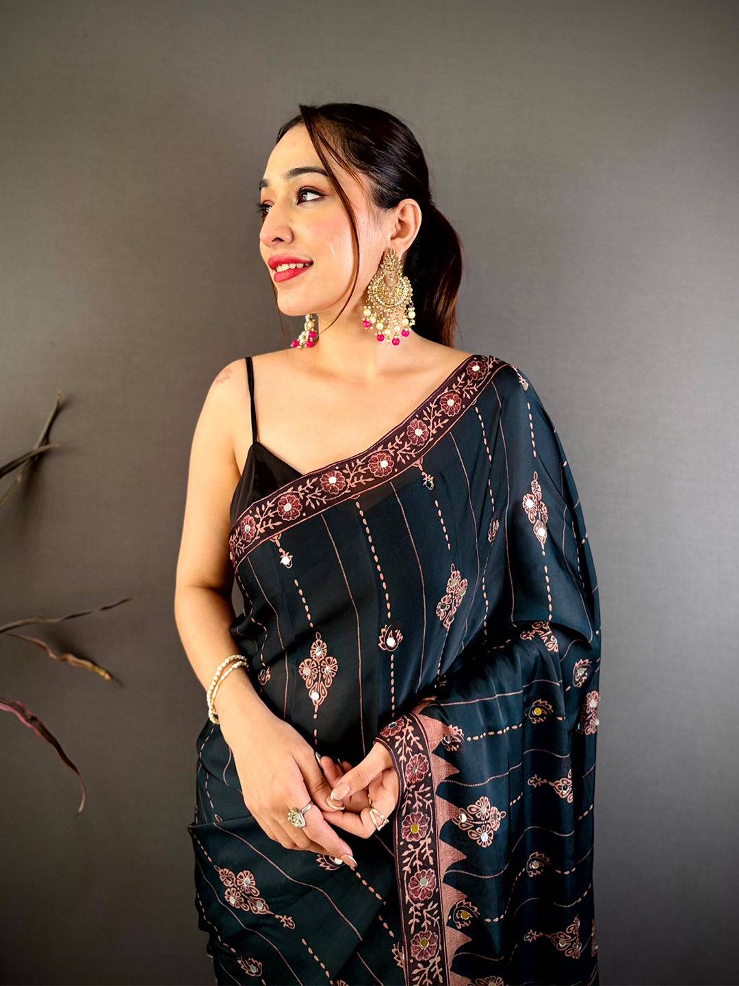 Rama Ajrakh Digital Printed Saree