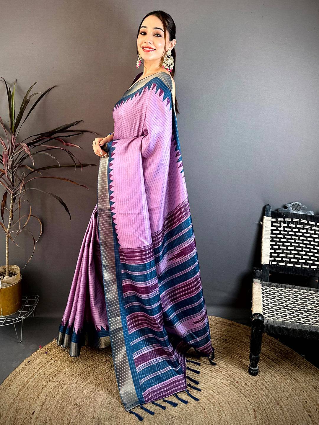 Vibrant Black Zari Checks Designer Saree