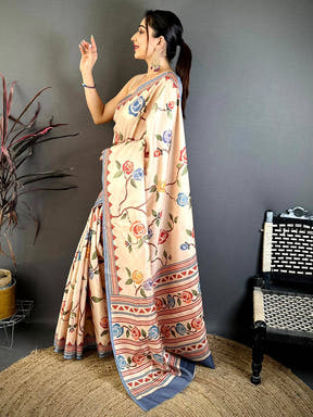 Classic 3D Embroidered Print Tussar Saree