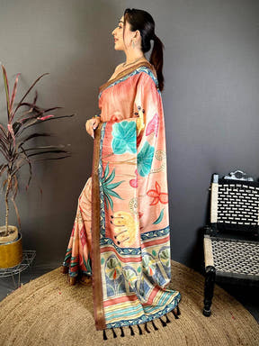Regal Rudraksh Border Floral Silk Saree