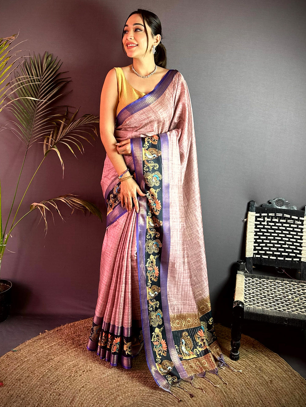 Radiant Tanjore Art Khadi Semi Silk Saree


