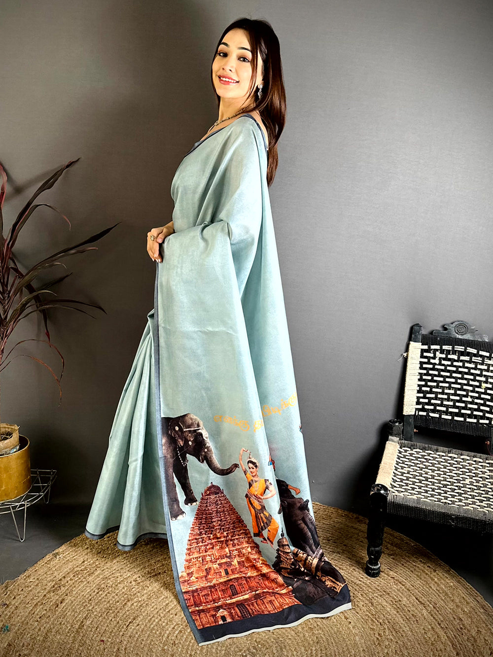 Regal Tamil Cultural Icons Digital Print saree