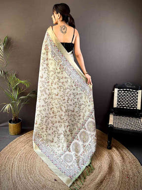 Sage Green Chanderi Madhubani Black Chex Saree