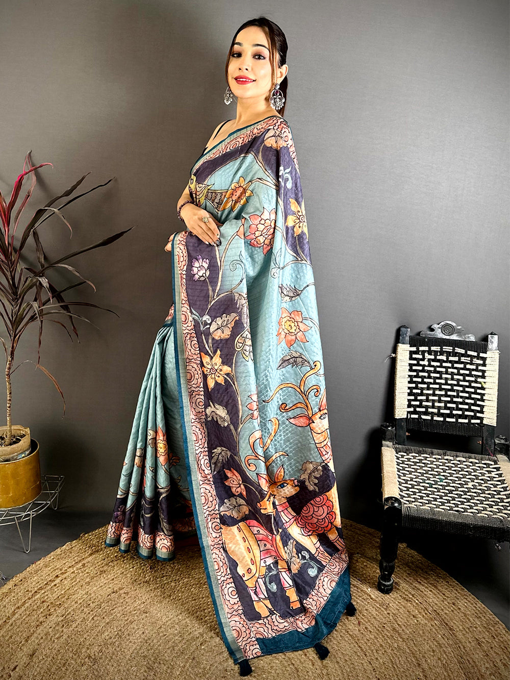 Classic Tussar Kalamkari Art Saree